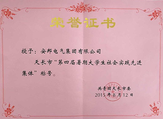 安邦集團(tuán)榮獲天長(zhǎng)市“第四屆暑期大學(xué)生社會(huì)實(shí)踐先進(jìn)集體”稱(chēng)號(hào)(圖1)